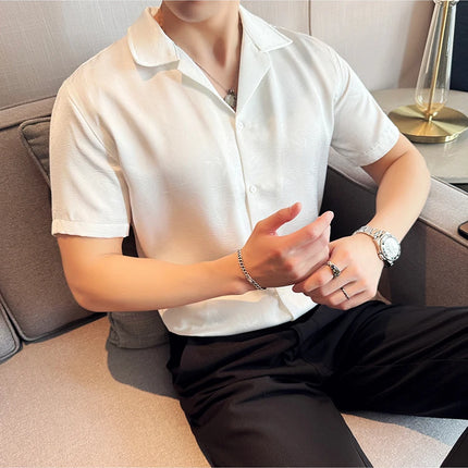New Chinese Jacquard Shirt Luxury Men Elegant Print Slim Fit Casual Prom Social Shirts High Quality Summer Short Sleeved Tuxedo