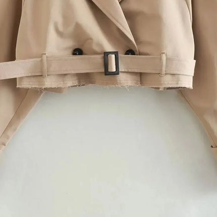 2024 Belt Cropped Trench Spring Jacket Women Vintage Streetwear Double Breasted Long Sleeve Top Female Coat Outfits
