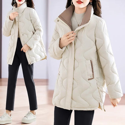 Winter Coat Women Fashion Down Cotton Hooded Jacket Casual Loose stand collar Solid Warm Thick Outwear Parka