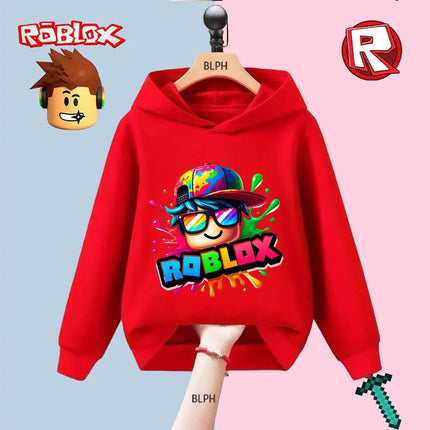 Kids' Hoodie with Roblox Colorful Character Print, Fashion Casual Sweatshirt for Boys Girls, Trendy Streetwear Pullover