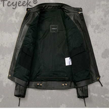 Tcyeek Genuine Leather Jacket Men Top Layer Cowhide Coats Spring Autumn Leather Coat Mens Moto & Biker Jackets Jaqueta Masculina