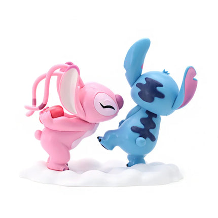 Disney  Kawaii Lilo Stitch Action Figures Angel Lover Figurines Flocking Collection Model Statue Doll Kid Surprise Gift