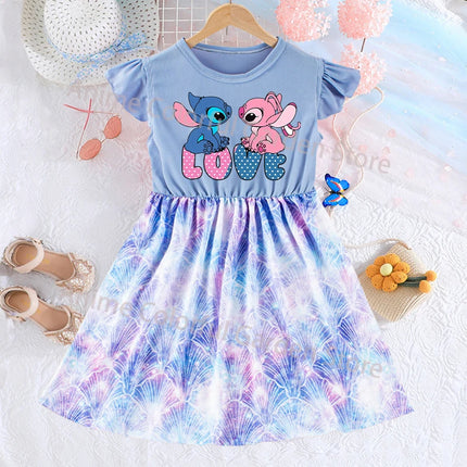 Disney Lilo & Stitch Fashion Dress for Girls Anime Cartoon Cute Skirt Children Summer Sweet Cute Dresses Kids Birthday Gifts