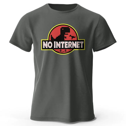 Men's No Internet Printed T-Shirt 100% Cotton Oversized Funny Graphic Tees for Men Women Summer Tops