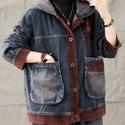 Max LuLu Brand Spring Womens Fashion Denim Corduroy Hooded Jackets 2025 Ladies Casual Vintage Embroidery Coats Classic Outerwear