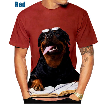 New Men's Casual T-shirt Pet Dog Short Sleeves Shirt Cute Fashion Rottweiler 3D Printing Tops XS~5XL