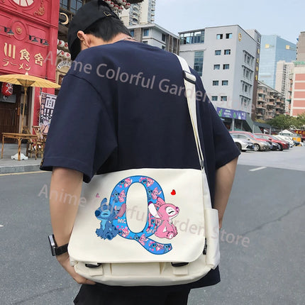 Disney Stitch Canvas Postman Bag for Men Women Anime High-capacity Shoulder Bag Students Portable Fashion Crossbody Pouch Gifts