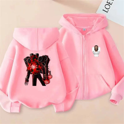 Children Anime Tops Hoodie Kids Zipper style Skibidi Toilet Boys black Girls pink 3-12 Year leisure Long sleeves Sweatshirt