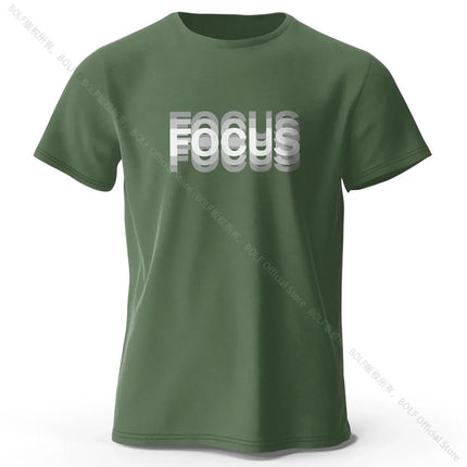 Focus Letter Minimalist Style 100% Cotton T-Shirt, Lightweight Round Neck Short Sleeve Tee, Perfect for Men & Women