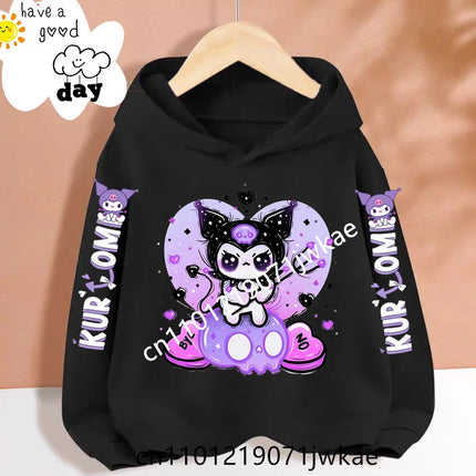 Cartoon Peripheral Pullover 3-12 Year Boys and Girls Hoodie The Spring and Autumn New Pattern Children's Kuromi Black Hoodies