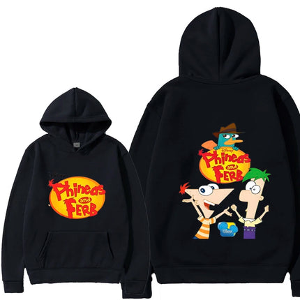 Phineas and FETRS KIds Pocket Hoodies For Boys and Girls Aged 2-12 Casual Harajuku Street Long Sleeved Printed Tops