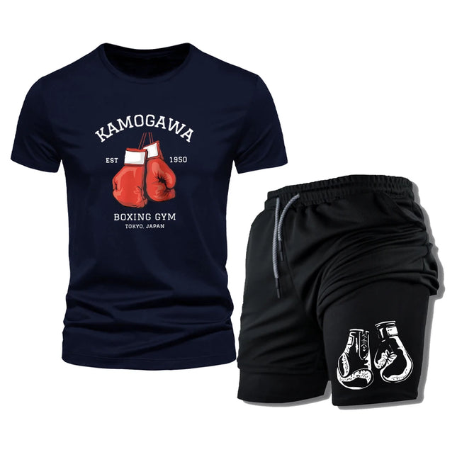 New Summer Men's Two Piece Set Casual T-Shirt And Shorts Set Mens Sports Suit Fashion Short Sleeve Tracksuit Clothing Men