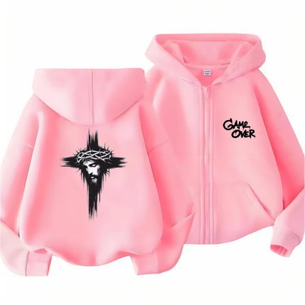 Hip Fashion Hop Trend Street Art Print Hoodies Coat Children Zipper style Sweatshirt Girls Boys Age 3-12 Kids black Pink