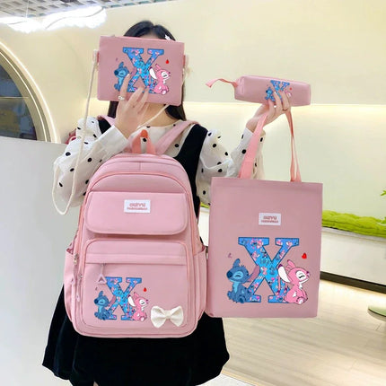 4pcs Disney Stitch Backpack Pencil Case Handbag Set Cartoon High-capacity Stationery Books Storage Schoolbag Fashion Backpacks
