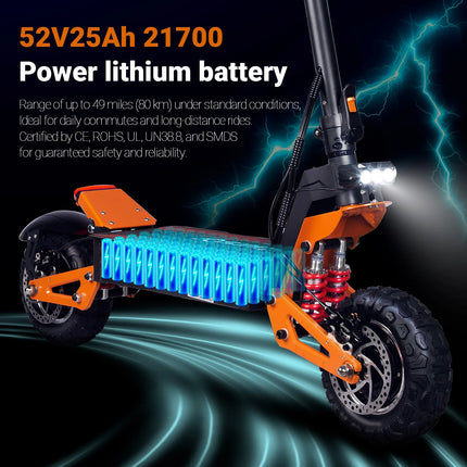 TOURSOR X5 Adult Electric Scooter 2500W*2 Dual Motor Electric Scooter 52V 26AH 11-inch Road Tires City Electric Scooter