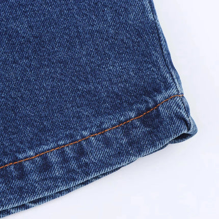 TRAFZA Vintage Casual Chic Women Cowboy Suit Zipper Loose Jackets Long Pockets Pants Fashion 2025 Spring Summer Denim Suits