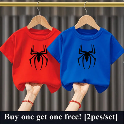2pcs/Set Summer Boys Cotton T Shirt Two Piece Set Cartoon Spider Kids Casual Outfits Child Best Friend Short Sleeved Party Tops