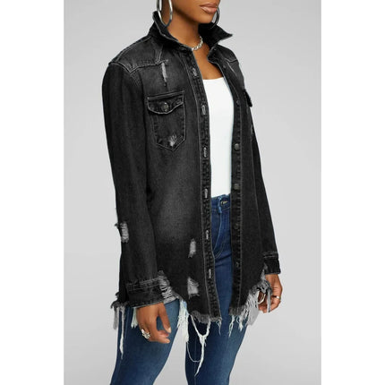 Women Jeans Jackets Spring Summer Ripped Denim Vintage Casual Denim Jacket Long Sleeve Female Chic Coat Streetwear 2024