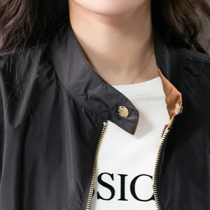 Baseball Aviator Coat Woman Zip-up Black Spring Autumn Plain Bomber Jacket for Women 2025 Trend Fashion High Quality Long Sleeve
