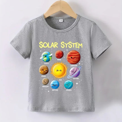 Summer Baby Boy Clothes Kid Girls Casual Solar System Planets Printed T-shirts Children Fashion Crew Neck Short Sleeve Top