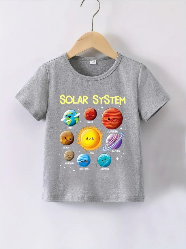 Summer Baby Boy Clothes Kid Girls Casual Solar System Planets Printed T-shirts Children Fashion Crew Neck Short Sleeve Top