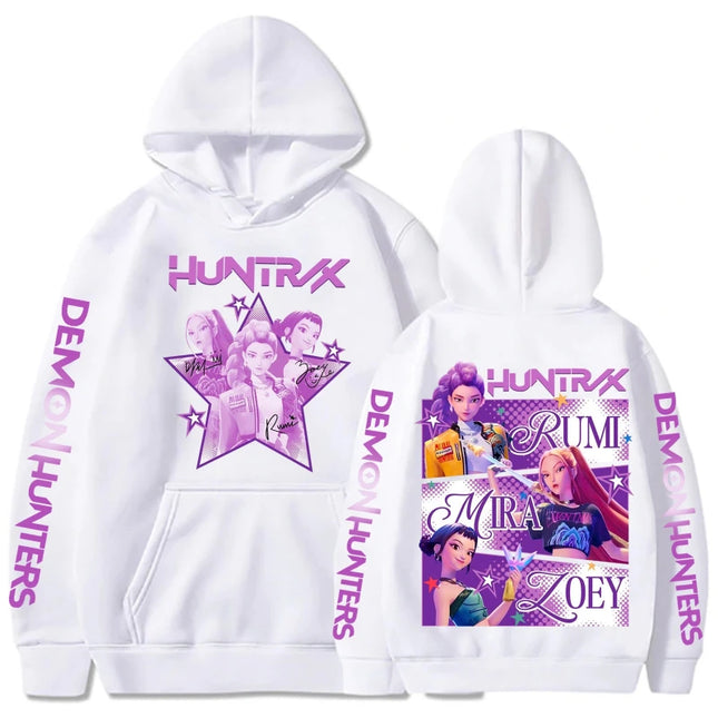 Harajuku Kpop Demon Hunters Graphic Hoodie Mira Rumi Zoey Huntrix Print Hooded Pullover Man Woman Fans Gift Casual Sweatshirt