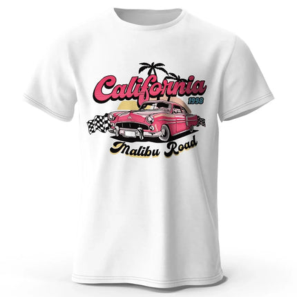 Pink Vintage Car T-Shirt 100% Cotton Retro Vacation Graphic Tee for Women and Girls Summer Holiday Style