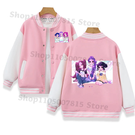 K-pop Demon Hunters Baseball Uniform for Children Anime Cartoon Fashion Jacket Boys Girls Spring Autumn Sweet Coat Kids Clothes