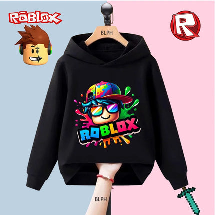 Kids' Hoodie with Roblox Colorful Character Print, Fashion Casual Sweatshirt for Boys Girls, Trendy Streetwear Pullover