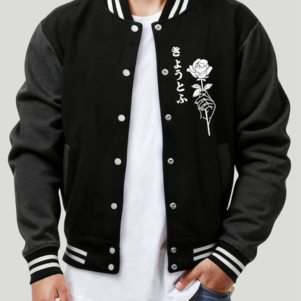 Kyoto Prefecture White Rose  Prints Men Baseball Jersey Harajuku Loose Streetwear Fashion Fleece Clothes Retro Autumn Button Top