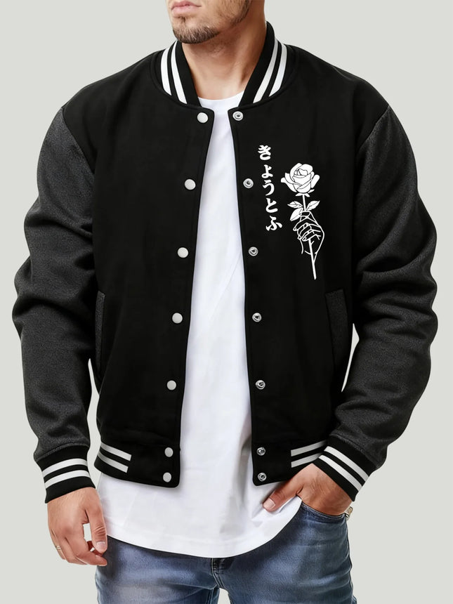 Kyoto Prefecture White Rose  Prints Men Baseball Jersey Harajuku Loose Streetwear Fashion Fleece Clothes Retro Autumn Button Top