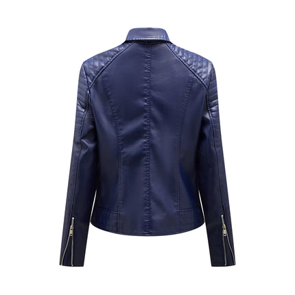 Spring and Autumn short women's leather jacket, Slim lapel biker suit, oblique zipper jacket women's coat
