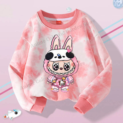 Labubu Round Neck Sweatshirt for Children Anime Cartoon Cute Hoodies Boys Girls Spring Sweet New Sports Shirt Kids Clothes Gifts