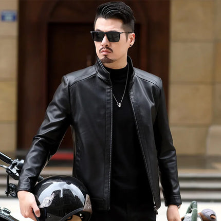 Men's Leather Jacket Spring Autumn Casual Standing Collar Highend Stylish Coats Young Trendy Slim Motorcycle Punk Gothic Jacket