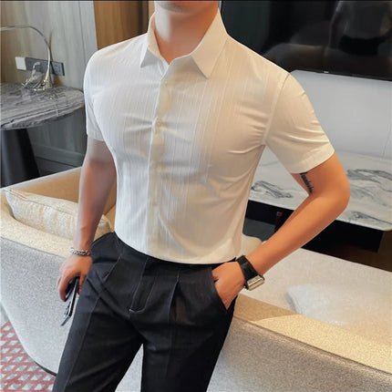 Plus Size 4XL-M Luxury Summer Fashion Striped Shirts Men's Short Sleeved Slim Fit Casual Business Shirt 2024 New Club Outfits