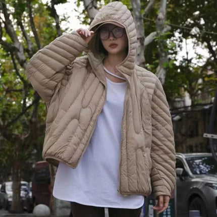 Lagabogy 2024 Autumn Winter Women Oversized Puffer Jacket Short Ultra Light 90% White Duck Down Coat Hooded Warm Parkas Outwear