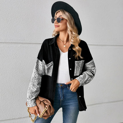 Washed Denim Jacket For Women Blouse Tops Long Sleeve Leopard Print Lady Shirt Casual Pocket Spring Women's Jean Cardigans