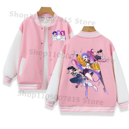 K-pop Demon Hunters Baseball Uniform for Children Anime Cartoon Fashion Jacket Boys Girls Spring Autumn Sweet Coat Kids Clothes