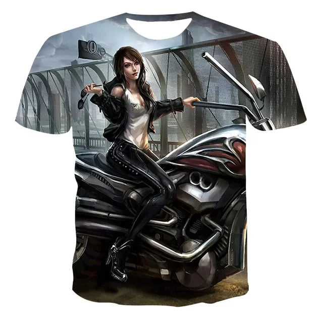 New Heavy Duty Motorcycle Harley Printed T-shirt 3D Men's and Women's Fashion Outdoor Sports T-shirt Summer Casual Cool Personal
