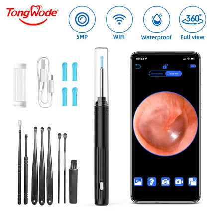 Wireless Visual Ear Endoscope Camera Ear Cleaning Tools Spoon Safe Silicone Earpick 5MP Camera Ear Wax Remover Luminous Otoscope