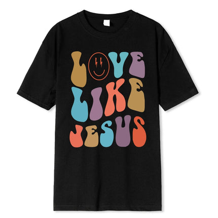 Love Like Jesus Cartoon Colorful Letter Pattern Personality Women T-Shirt Fashion Print T Shirt Casual Unisex Tshirts Clothes T