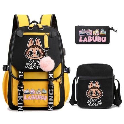 3Pcs/set Cartoon Printed Backpack with Shoulder Bag Pencil Case Bookbag Teenager Kid Student Boy Girl Schoolbag Colorful Bagpack
