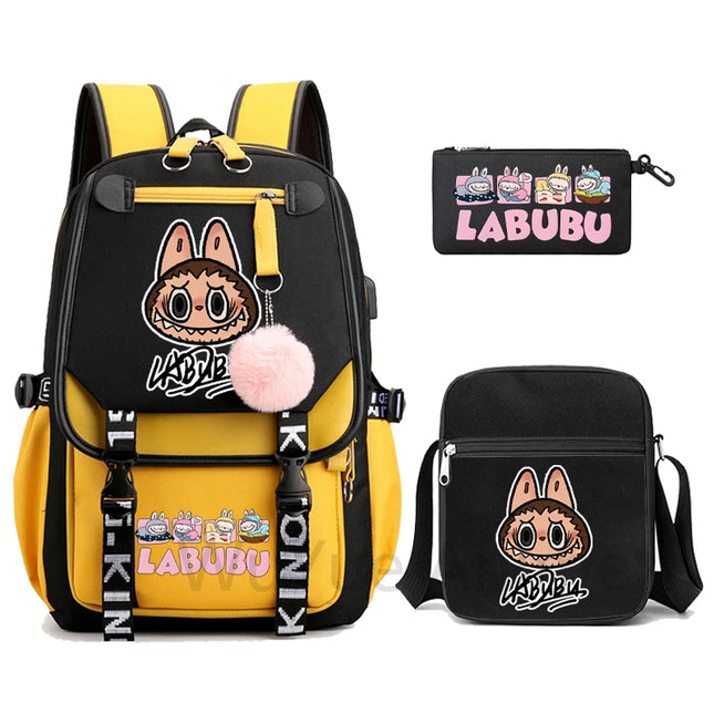 3Pcs/set Cartoon Printed Backpack with Shoulder Bag Pencil Case Bookbag Teenager Kid Student Boy Girl Schoolbag Colorful Bagpack