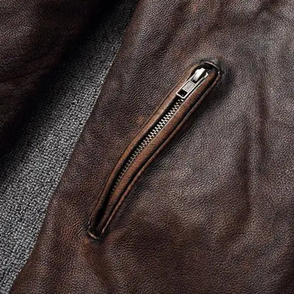 Vintage Black Brown Real Cowhide Genuine Leather Jacket Real Fur Men's Leather Jacket Bomber Men Leather Jacket Motorcycle Coat