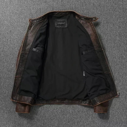 Vintage Black Brown Real Cowhide Genuine Leather Jacket Real Fur Men's Leather Jacket Bomber Men Leather Jacket Motorcycle Coat