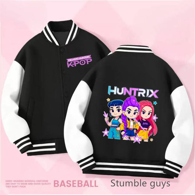 Spring/Autumn New Boys Girls Jacket KPop Demon Hunters Huntrix Baseball Uniform For 4-14 Years Children Sports Outerwear