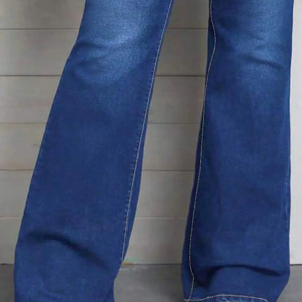 Blue Classic Fashion Flare Pants Comfort Micro Stretch Mid Waist Jeans Women Plus Size Trousers Casual Elastic Gym Sports Pant