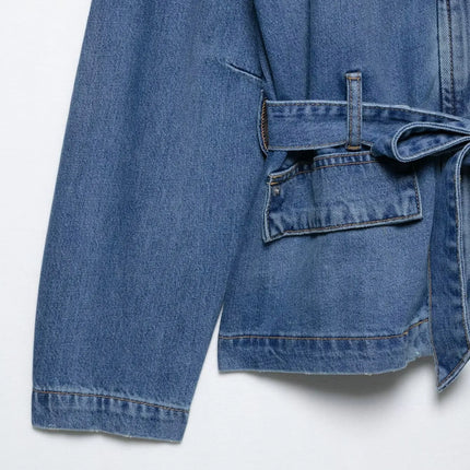 Summer Women's Belt Denim Jacket 2025 New Fashion Casual Loose Long Sleeve Jacket Elegant Women's Outerwear