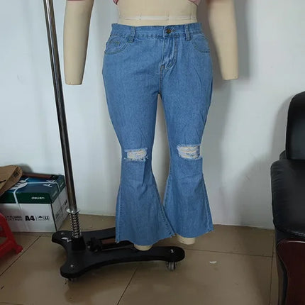 Women's Spring and Fall New Fashion Casual Ripped High-waisted Slightly Flared Pants Jeans Slim-fit Wash Jeans Long Pants Y2k