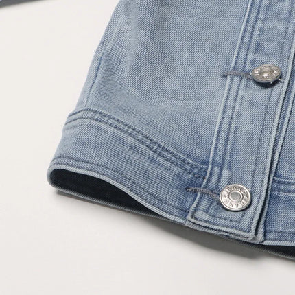 VGH Streetwear Spliced Button Chic Denim Jacket for Women Diagonal Collar Long Sleeve Patchwork Pockets Slim Short Coat Female